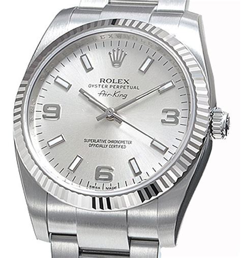 rolex air king white gold fluted bezel|rolex air king watch price.